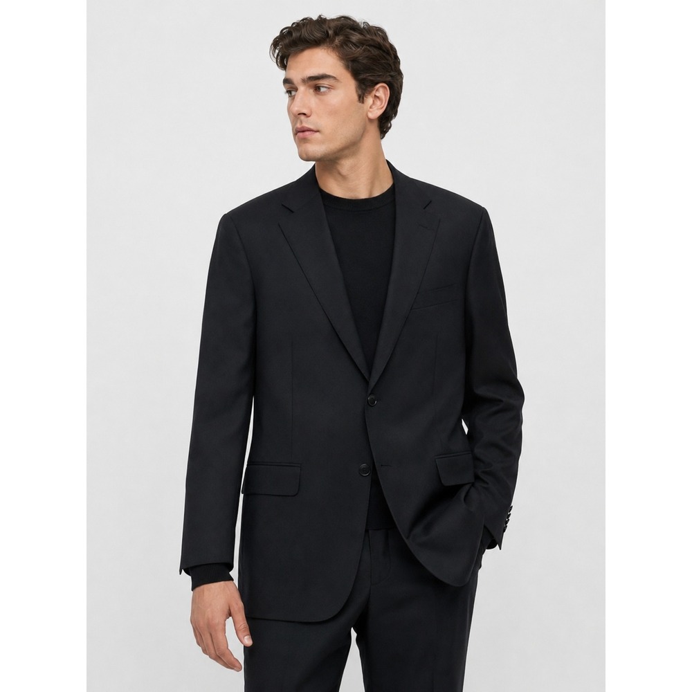 Canali Mens Black Wool 2-Button Travel Water Resistant Blazer Sport Coat IT 56 L